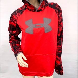 Under Armour Loose Fleece Hoodie Red Big Logo YXL